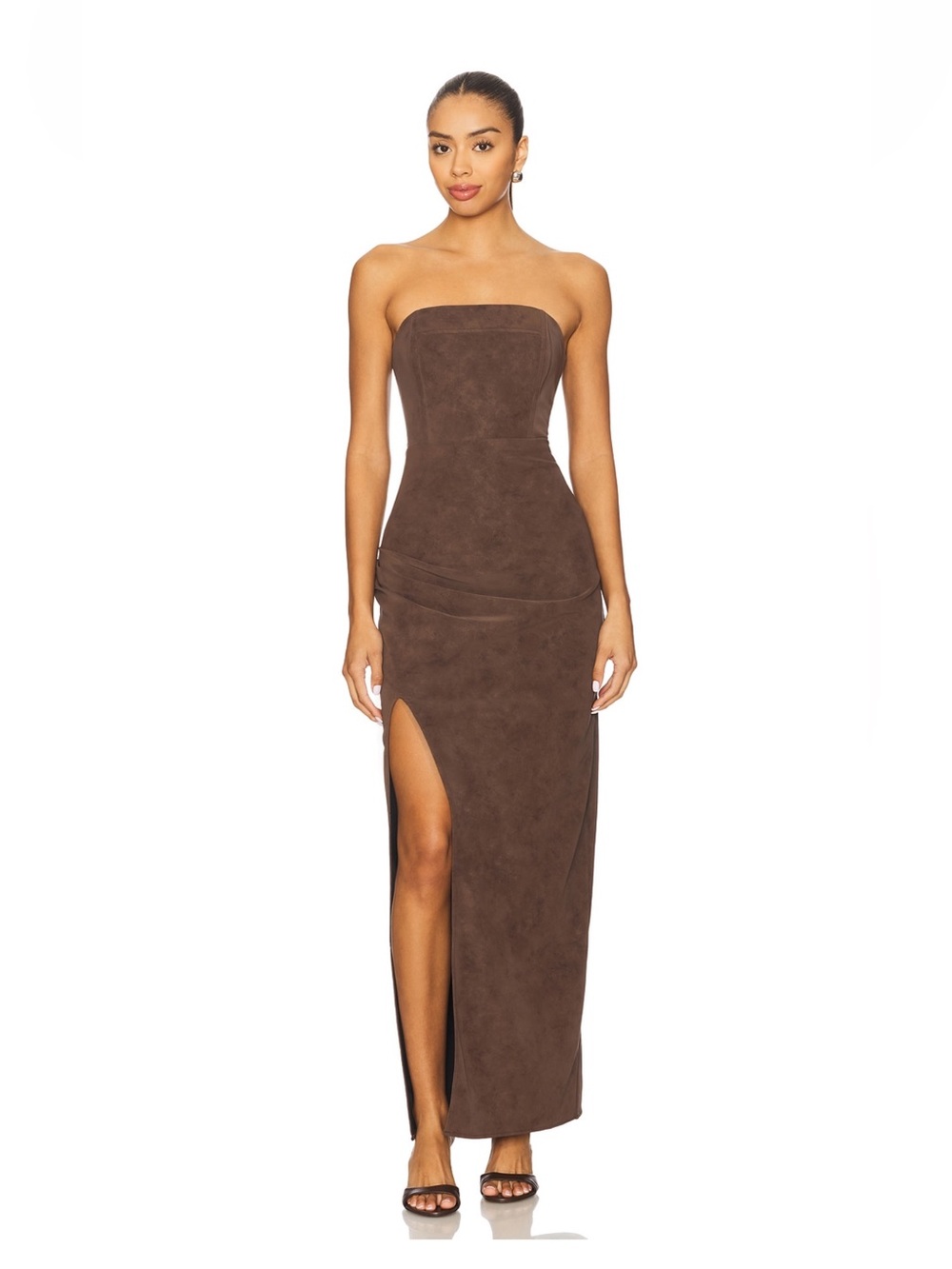 Line & Dot Alfie Faux Suede Maxi Dress in Chocolate